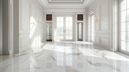 Fototapeta premium Luxurious White Marble Foyer with Sunlight