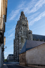 Tours street view, city on Central Loire valley, cathedral of Tours, dedicated to Saint Gatien,...