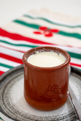 Basque sheep’s milk curd dessert Mamia or Cuajada, Curd, maman, gatzatua or gaztanbera Original Basque Dessert curdled with rennet