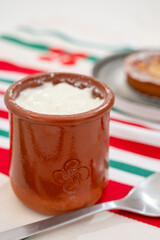 Basque sheep’s milk curd dessert Mamia or Cuajada, Curd, maman, gatzatua or gaztanbera Original Basque Dessert curdled with rennet