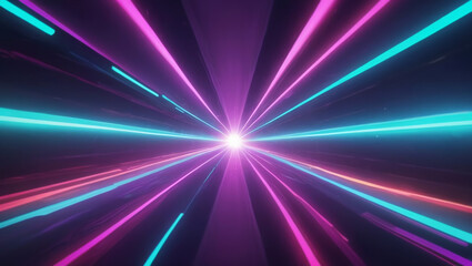 Fototapeta premium Bright light tunnel, abstract neon background. Abstraction with rays and lights
