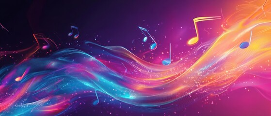 Fototapeta premium Colorful abstract music background with dynamic waves and notes