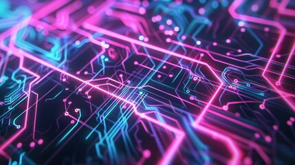Fototapeta premium Abstract Circuitry with Glowing Neon Lines