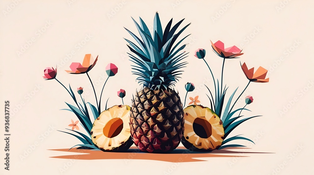 Wall mural pineapple and flowers