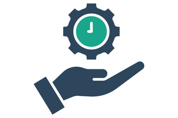 Time management icon. solid icon style. hand with gear and clock. icon related to efficiency. productivity elements vector illustration