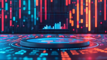 Obraz premium Futuristic Data Analysis with Neon Lights and Bar Graph