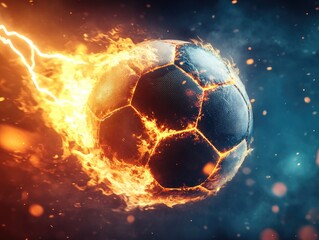 Futuristic Soccer Ball with Flames on an Explosive Background