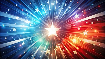 Obraz premium Vibrant patriotic graphic featuring a radiant light burst of red, white, and blue hues, symbolizing freedom, joy, and national pride, perfect for independence celebrations.