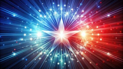 Fototapeta premium Vibrant patriotic light burst explodes in a star-spangled graphic, radiating red, white, and blue hues, symbolizing freedom, hope, and American spirit.