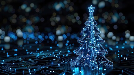 Digital Christmas Tree with Blue Lights