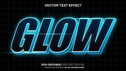 Neon glow editable text style effect. Vector text effect with blue neon lights for a technology theme.