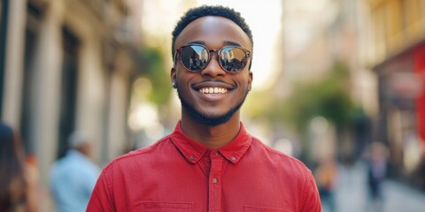 Fototapeta premium Happy Young Man with Sunglasses in a City