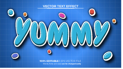 Editable text effect Yummy 3d Cartoon template style on colorful candy background