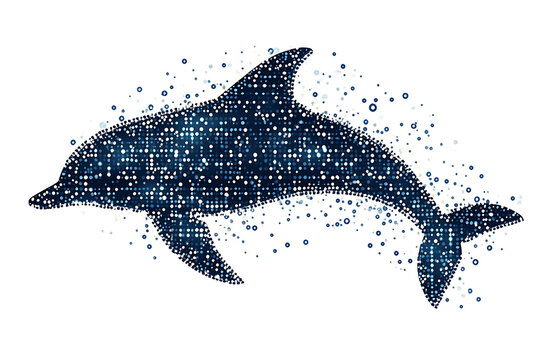 A digital illustration of a dolphin silhouette, rendered in a binary code pattern with a clean white background for a modern, tech-inspired look.
