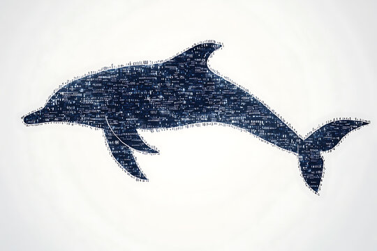 A digital illustration of a dolphin silhouette, rendered in a binary code pattern with a clean white background for a modern, tech-inspired look.
