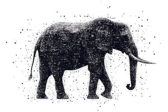  elephant silhouette, featuring a binary code pattern against a white background, merging the majestic animal with technology.
