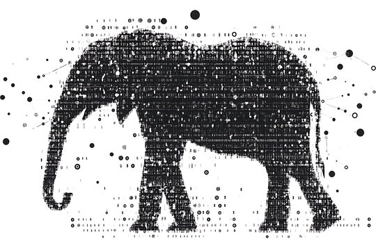 panda silhouette, rendered in a binary code pattern with a white background, blending nature with technology.
