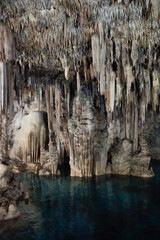 underground Cenote Choj Ha. Cave with stalactites and stalagmites. Valladolid, Mexico