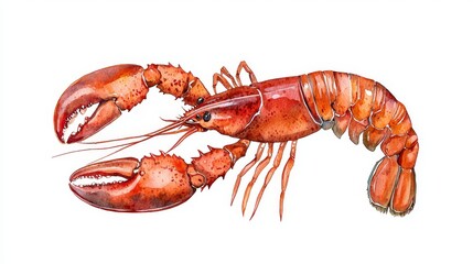 Watercolor Illustration of a Red Lobster with Claws