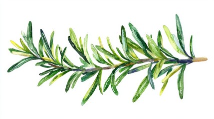 Watercolor Illustration of a Sprig of Rosemary
