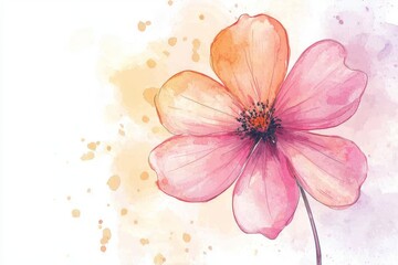 Watercolor Flower Painting Pink Blossom with White Background