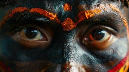 Close-up Portrait of a Person with Face Paint