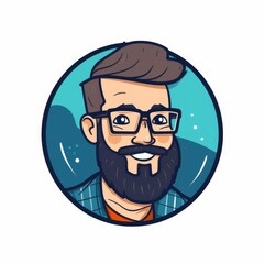 Cartoon Illustration of a Bearded Man with Glasses - Fun Avatar Art for Social Media and Profile Pictures