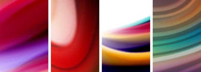 Fototapeta premium Rainbow color liquid. Wave lines poster set for wallpaper, business card, cover, poster, banner, brochure, header, website