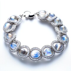 Obraz premium Moonstone & Platinum Bracelet: Elegant Moonlit Design on White Background