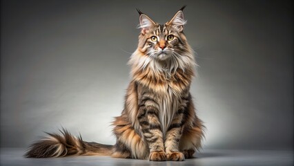 Exquisite full body of a majestic Maine Coon cat on background, Maine Coon, cat, feline, fluffy, fur, cute, beautiful, majestic