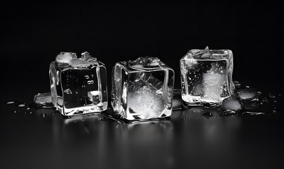 Three ice cubes on black background. 