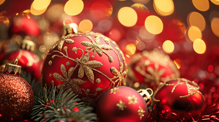 Fototapeta premium red and gold christmas tree decorations