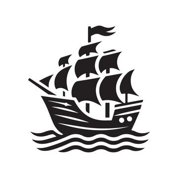 recommend clip art: pirate ship vector icon, logo template, silhouette of a old boat