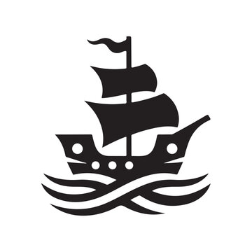 recommend clip art: pirate ship vector icon, logo template, silhouette of a old boat