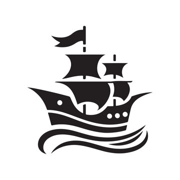 recommend clip art: sailing old ship and pirate shape vector icon, logo design, silhouette, svg
