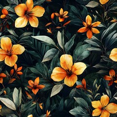 Tropical Floral Watercolor Pattern.