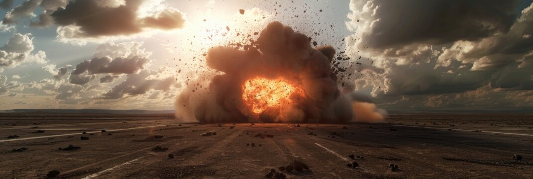 Controlled explosion at airfield highlighting the fireball