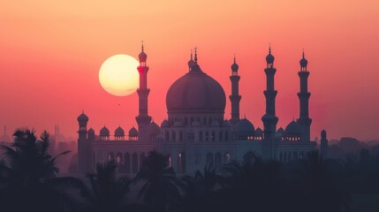 Fototapeta premium Silhouetted Mosque at Sunset