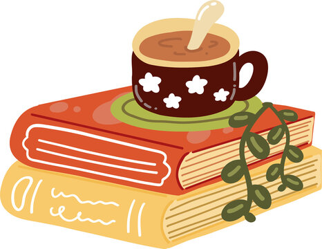 Books and cup of coffee illustration