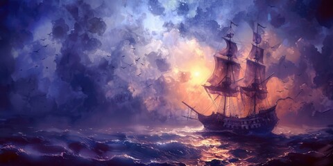 Adventure Awaits. Pirate Ship Exploration Concept