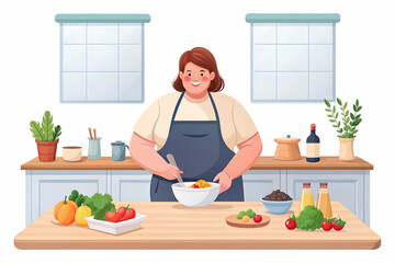Candid Plus Size Model at Farmers Market: Illustration for Health & Wellness Campaigns