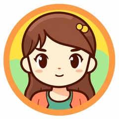 Obraz premium Cute Cartoon Girl Avatar Illustration with Brown Hair and Orange Hair Clip, Ideal for Social Media Profiles and Children's Content.