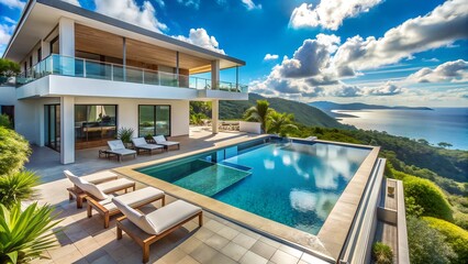 Fototapeta premium Luxury villa with a private pool and stunning ocean view