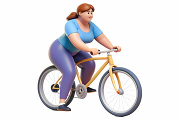 Naklejka premium Plus Size Model Riding Bike in City Park: Ideal for Fitness Campaigns - Flat Vector Illustration