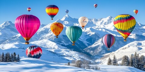 Fototapeta premium Hot Air Balloons Over Snowy Mountain Landscape