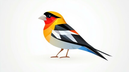 Fototapeta premium A vibrant, textured goldfinch portrait shines with charm, showcasing artistry in a stunning flat design format.