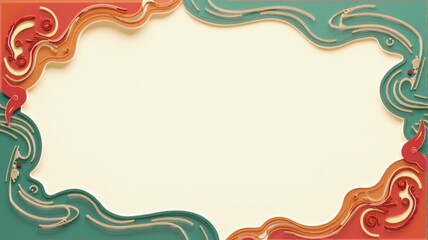 Creative Abstract Border Background with Ornate Swirls in Red and Green, Blank Space for Text, Perfect for Invitations and Cards