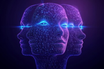 Obraz premium Abstract Digital Art of a Human Brain with Neon Lights Illustrating the Intersection of Human Cognition and Digital Technology