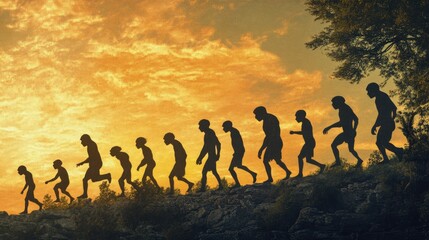 Fototapeta premium The Evolution of Man: A Silhouette Journey Through Time