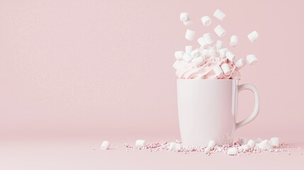 Pink Mug of Hot Chocolate with Marshmallows and Sprinkles
